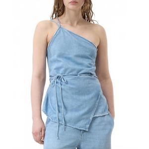 NEW CLOSED denim sleeveless wrap top in blue